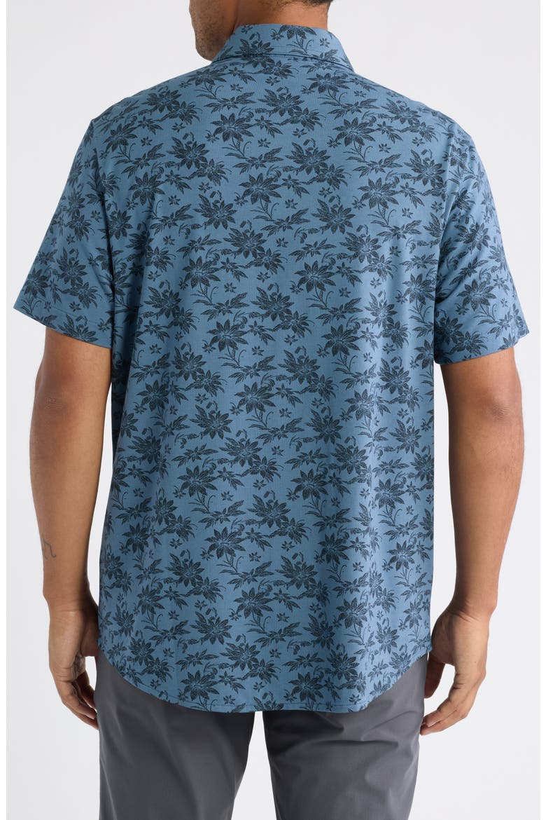 Comfortknit Floral Short Sleeve Button-Up Shirt, Alternate, color, BERING SEA