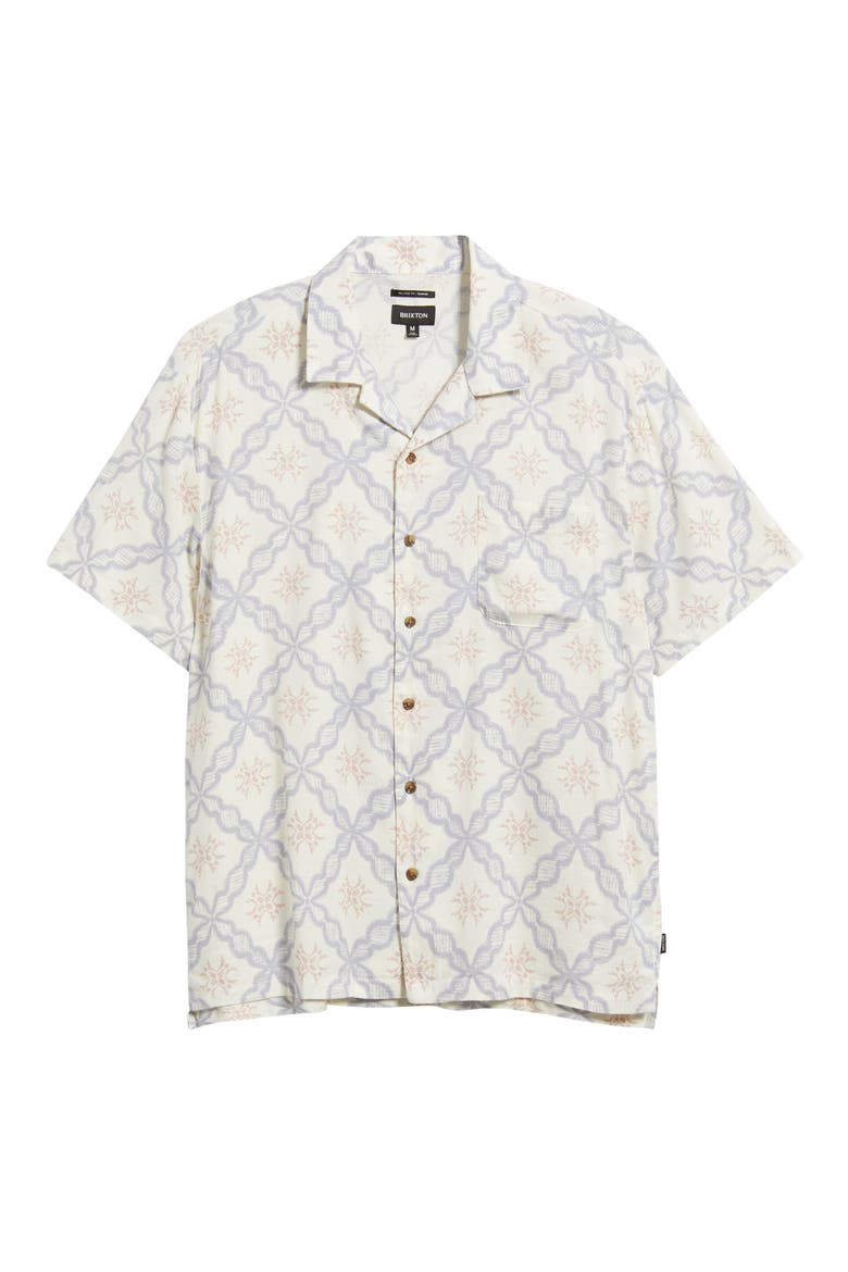 Bunker Slub Print Camp Shirt, Alternate, color, OFF WHITE/ BLUE TILE