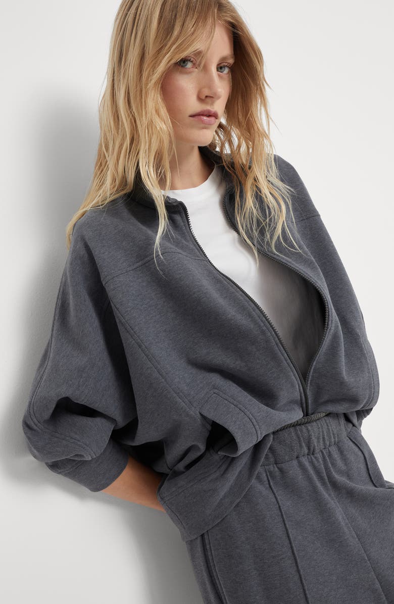 Brunello Cucinelli Cotton smooth French terry sweatshirt with precious ribbed collar, Alternate, color, 