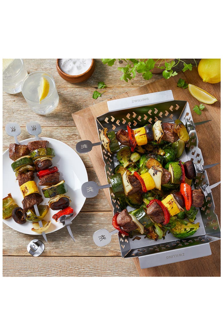 6-Piece Barbecue Skewers & Basket Set, Alternate, color, STAINLESS STEEL