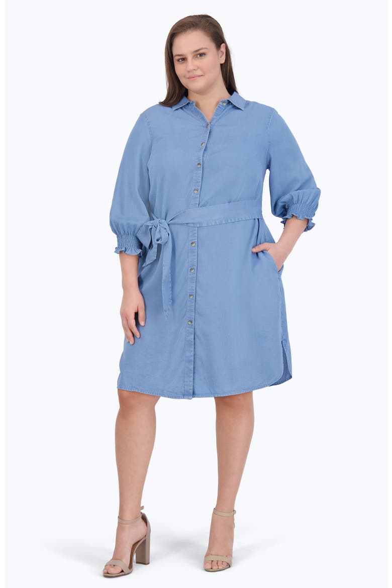 Abby Belted Long Sleeve Shirtdress, Alternate, color, BLUE WASH