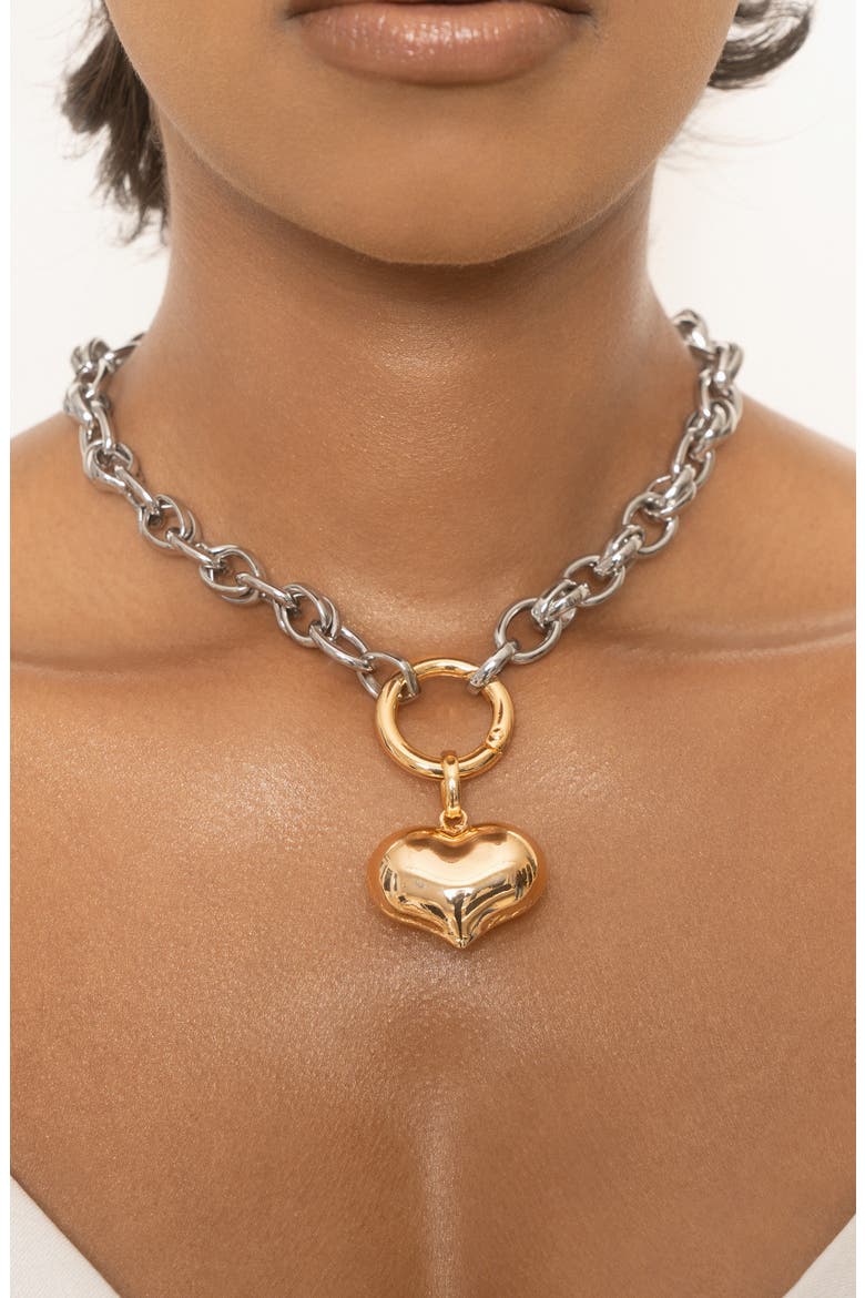 Mixed Finish Heart Pendant Necklace, Alternate, color, RHODIUM/GOLD