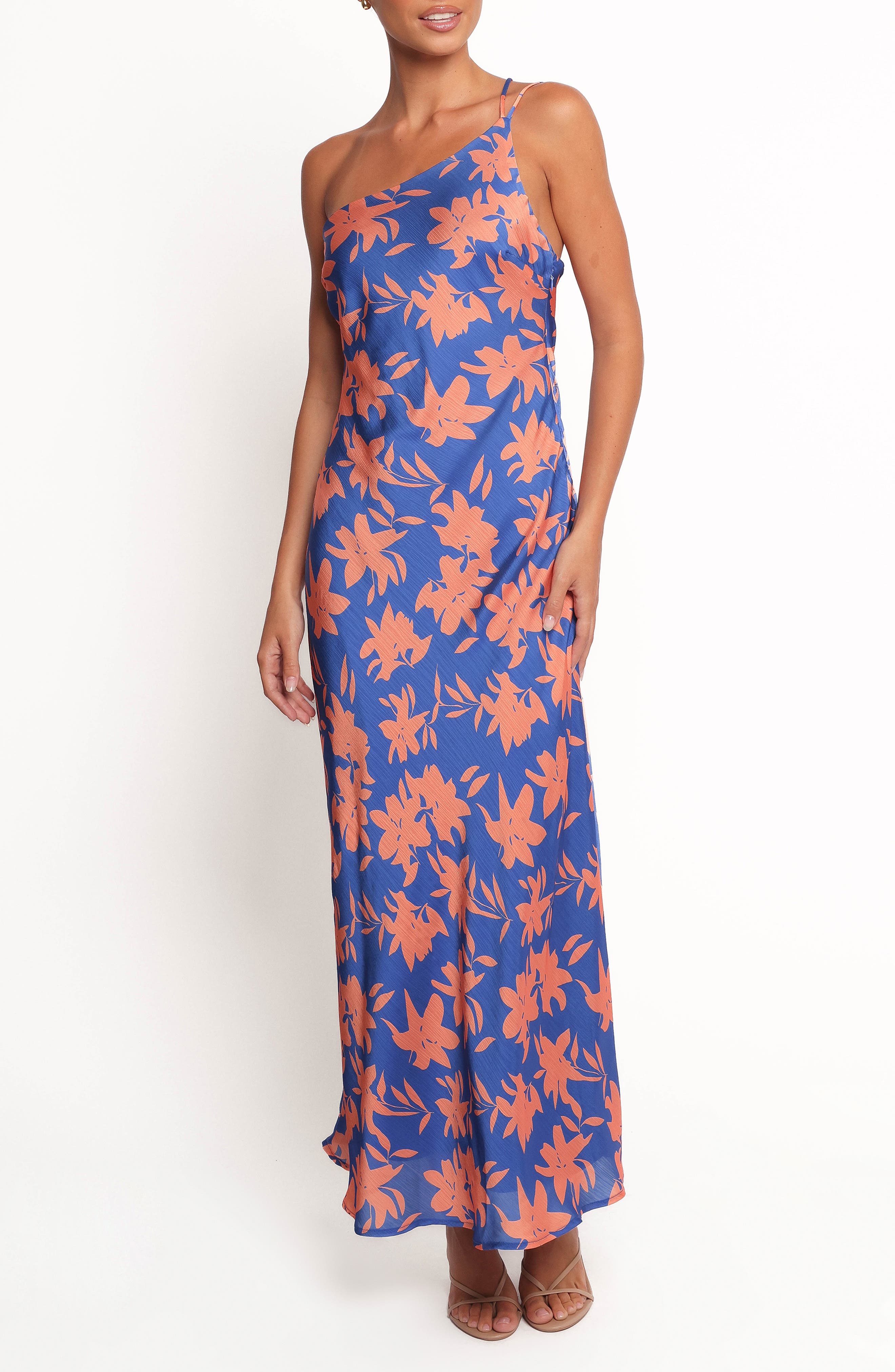 Petal & Pup Bottie Floral Print One-Shoulder Satin Maxi Dress