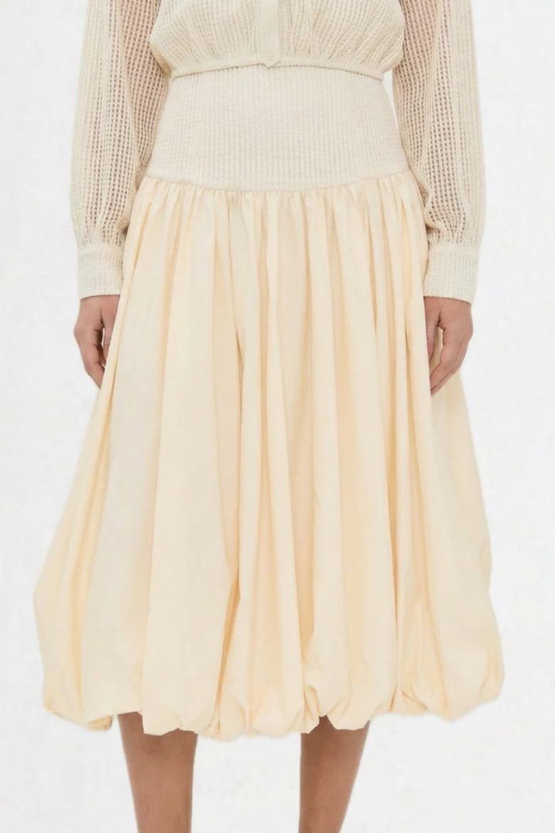 Kemi Ivory Crochet Waist Bubble Hem Cotton Skirt, Alternate, color, Oatmeal