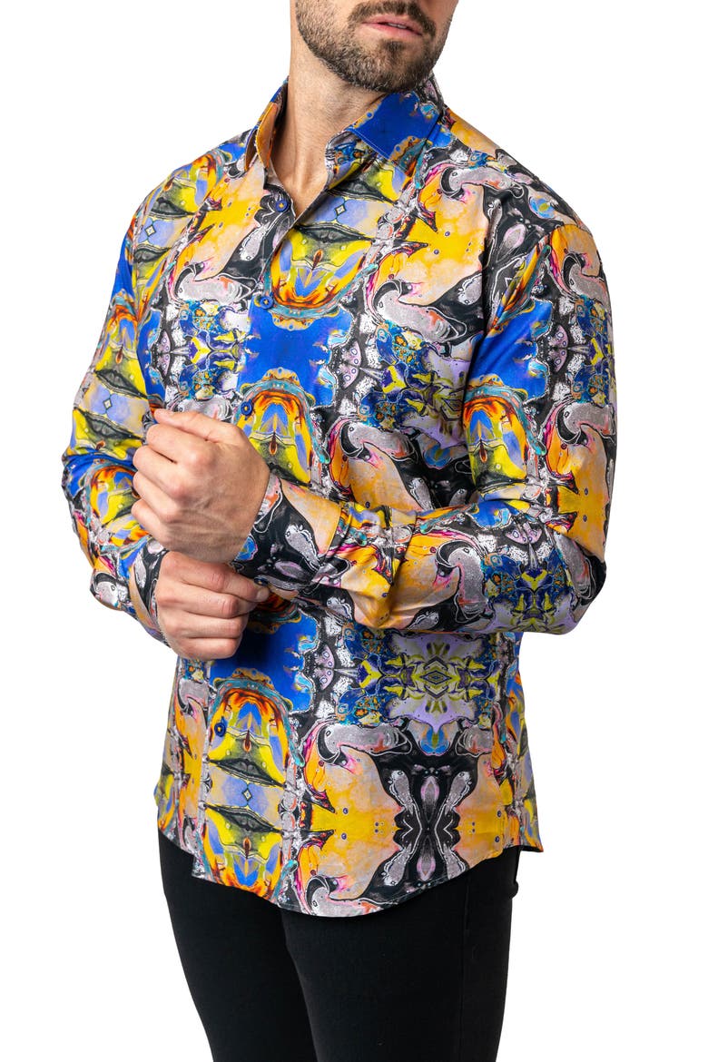 Fibonacci Acid Trip Contemporary Fit Button-Up Shirt, Alternate, color, BLUE