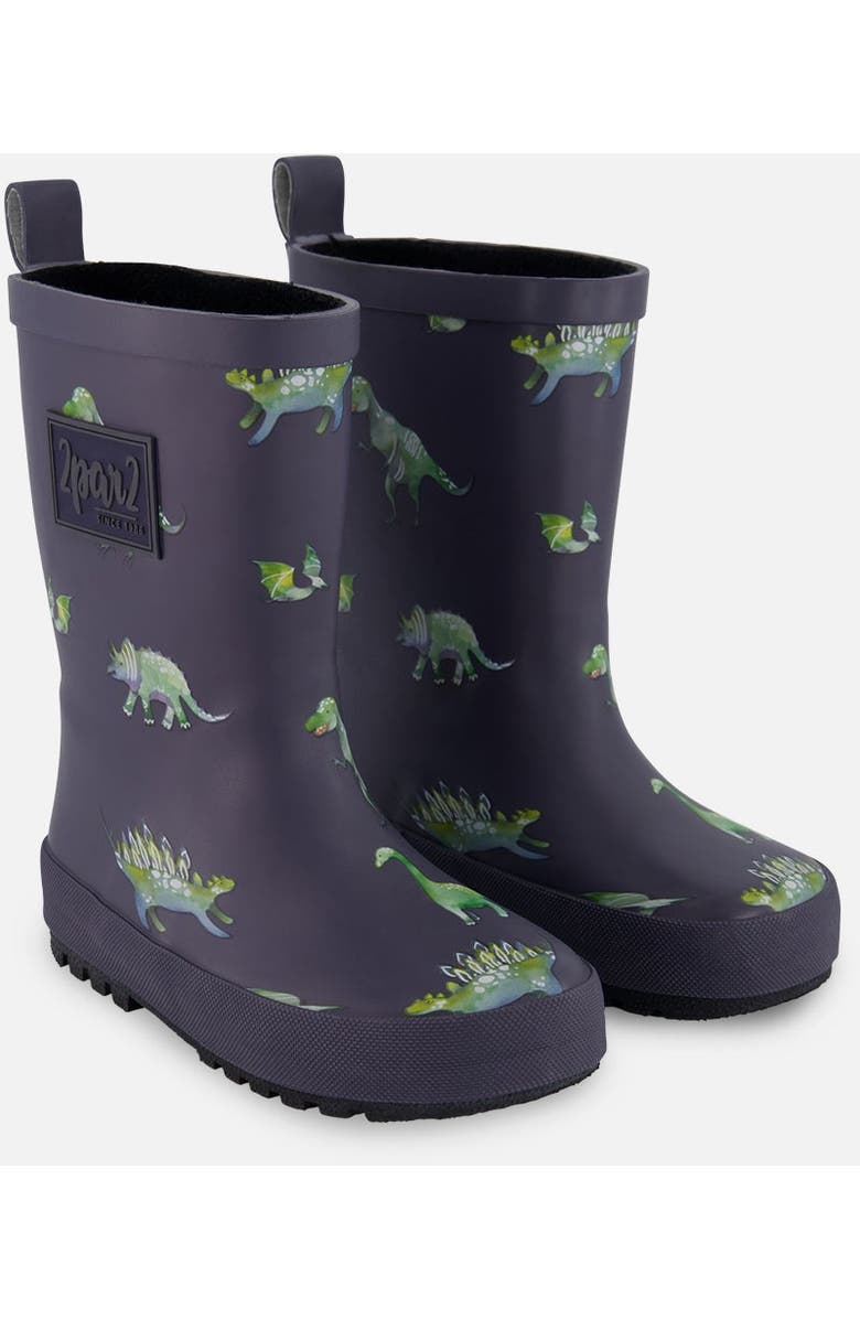Deux par Deux Baby Boy's Rain Boots Grey Printed Dinosaurs, Alternate, color,
