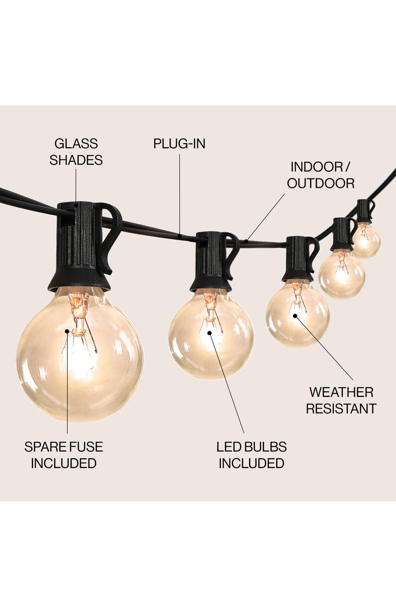 JONATHAN Y 25-Light Indoor/Outdoor Contemporary Rustic Incandescent G40 Bistro Globe Bulb String Lights, Alternate, color, Black