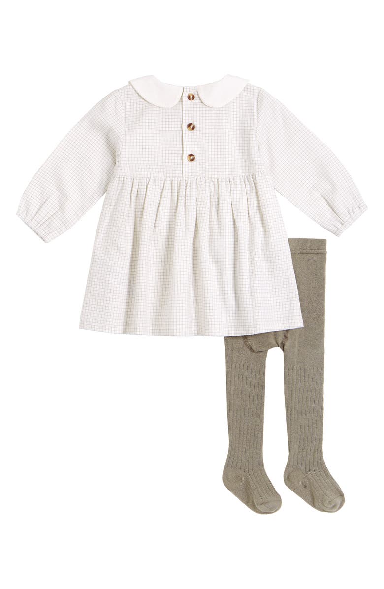 FIRSTS by Petit Lem Grid Print Organic Cotton Dress & Tights Set, Main, color, 