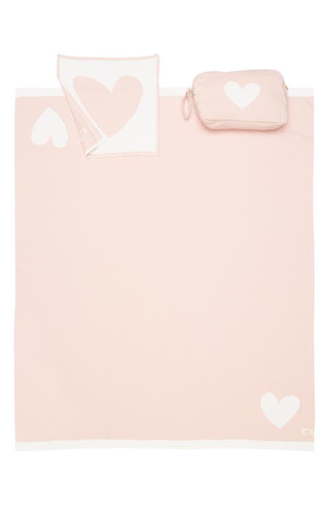 Heart Organic Cotton Baby Blanket & Travel Pouch Set