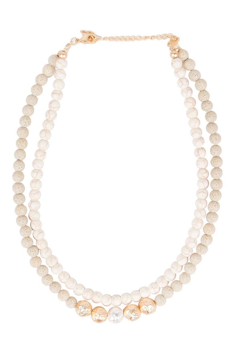 Dohara Natural Stone Beaded Double Strand Necklace, Main, color, CREAM
