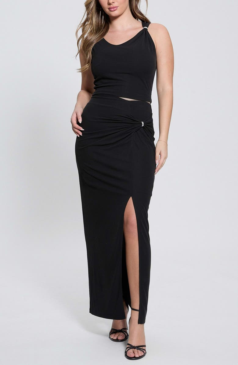 GUESS Aimee Embellished Ring Crop Tank, Alternate, color, Black-Black