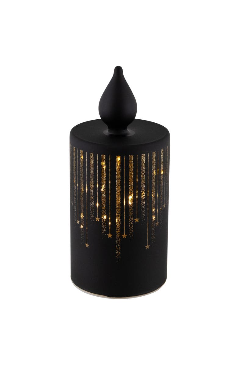 Northlight LED Lighted Glass Candle with Stars Christmas Decoration - 8" - Small, Alternate, color, Black
