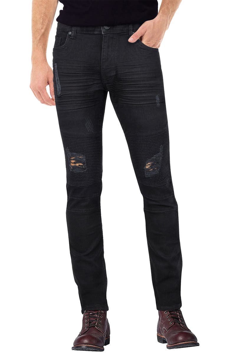 XRAY Rawx Distressed Moto Skinny Fit Jeans - 30-32" Inseam, Main, color, Jet Black