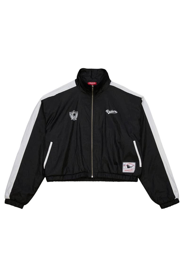 Women's Mitchell & Ness Black Oakland Raiders Nylon Cropped Full-Zip Jacket, Main, color, Black