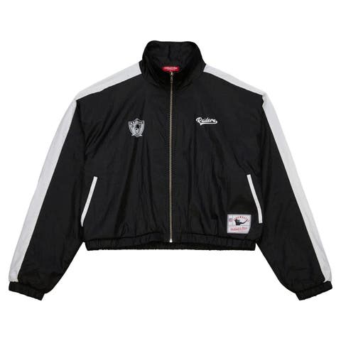 Women's Mitchell & Ness Black Oakland Raiders Nylon Cropped Full-Zip Jacket