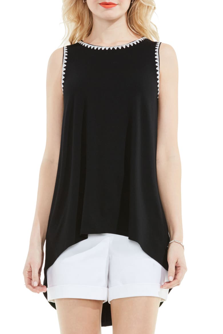 Embroidered High/Low Top, Main, color, RICH BLACK
