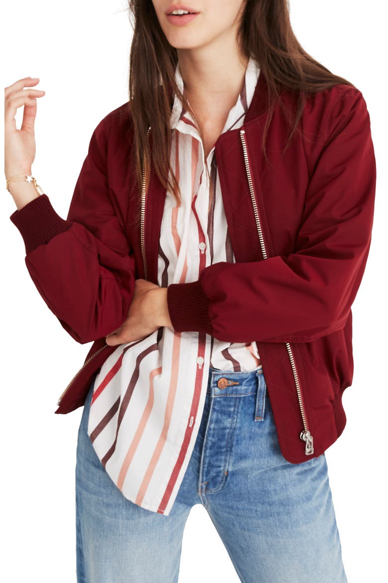 Side Zip Bomber Jacket, Main, color, DUSTY BURGUNDY