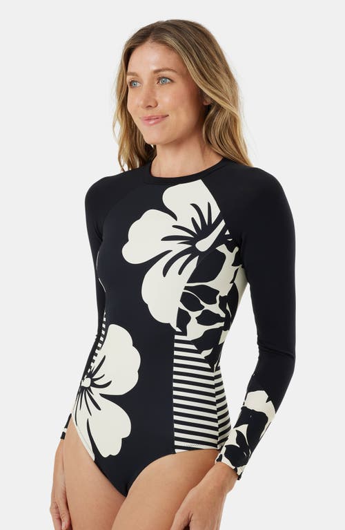 Roxy Pro Surf Long Sleeve Rashguard One-piece Swimsuit In Black Ivory