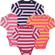 Leveret Striped Long Sleeve Bodysuit - Pack of 4