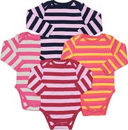 Leveret Striped Long Sleeve Bodysuit - Pack of 4