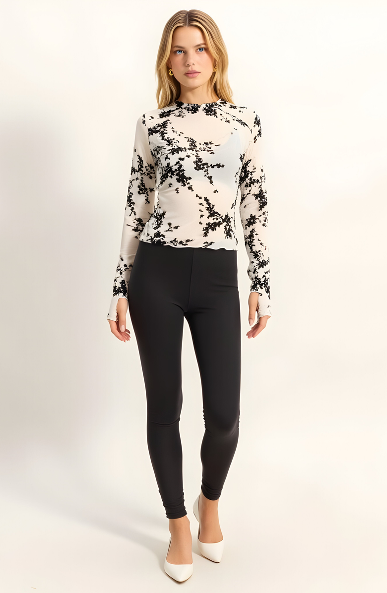 Modenaire Sheer Mesh Floral Long Sleeve Top, Main, color, 