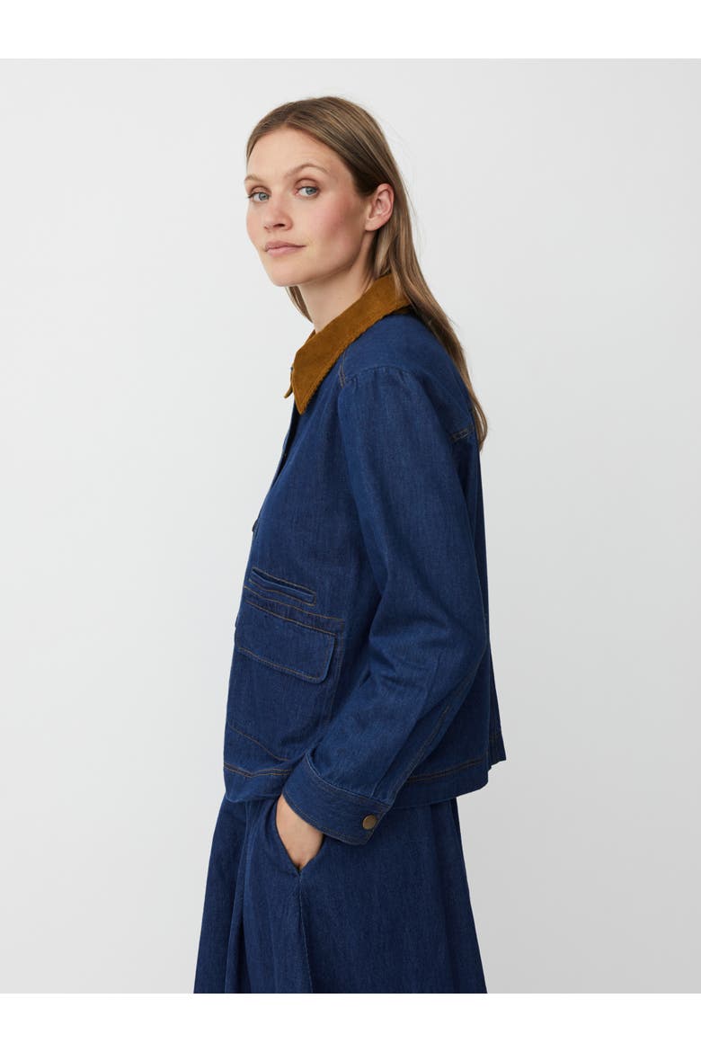 Long Sleeve Velvet Collared Denim Jacket, Alternate, color, Dark Denim