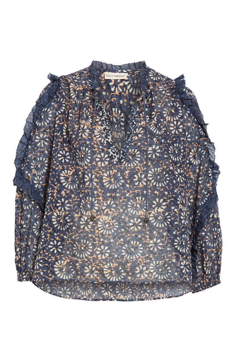 Lillian Ruffle Trim Blouse, Alternate, color, AZUL
