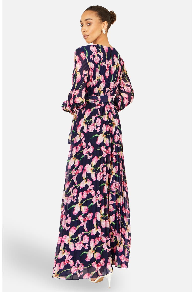 Orchid Floral Pleated Wrap Maxi Dress, Alternate, color, Navy