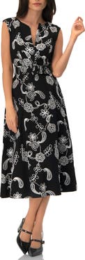 IVONNE Embroidered Belted Midi Dress