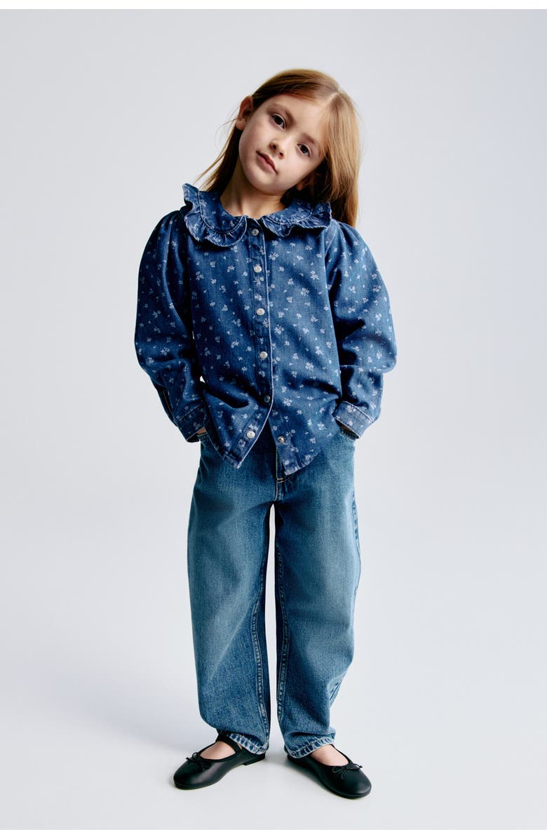 H&M Frill-collar Denim Blouse, Alternate, color, Denim Blue/Floral