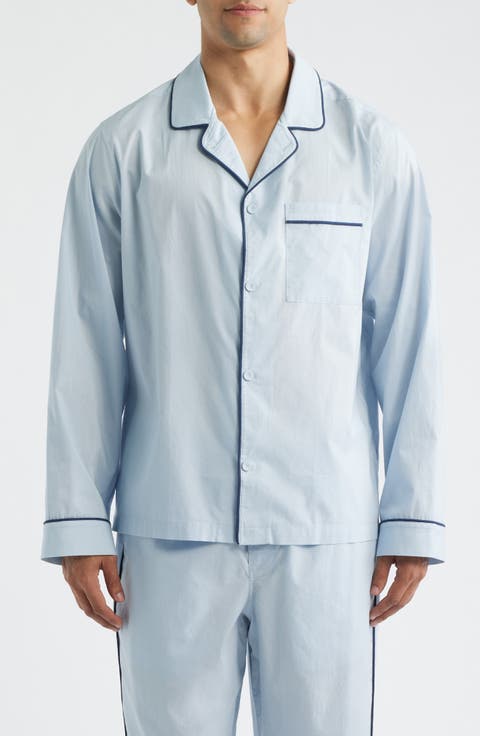 Piped Airy Cotton Pajama Shirt