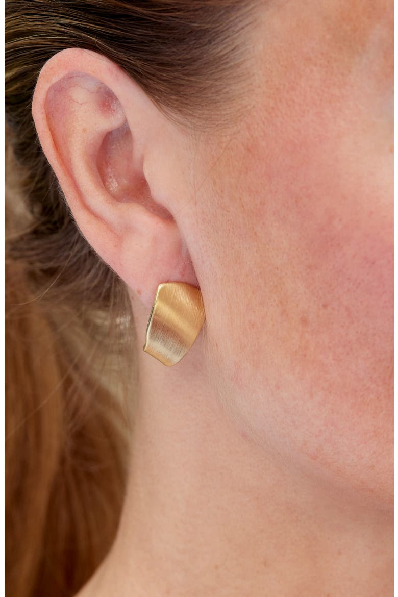 18K Gold Plated Foldover Stud Earrings, Alternate, color, YELLOW