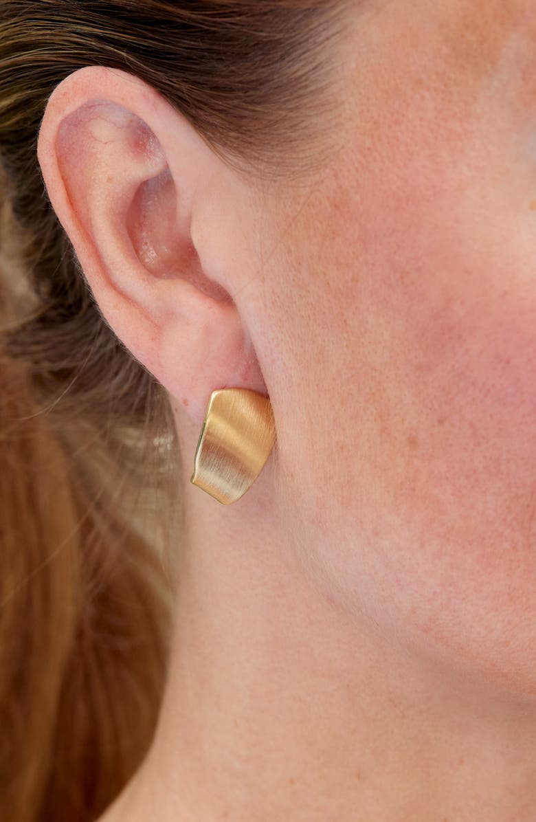 SAVVY CIE JEWELS 18K Gold Plated Foldover Stud Earrings, Alternate, color, Yellow