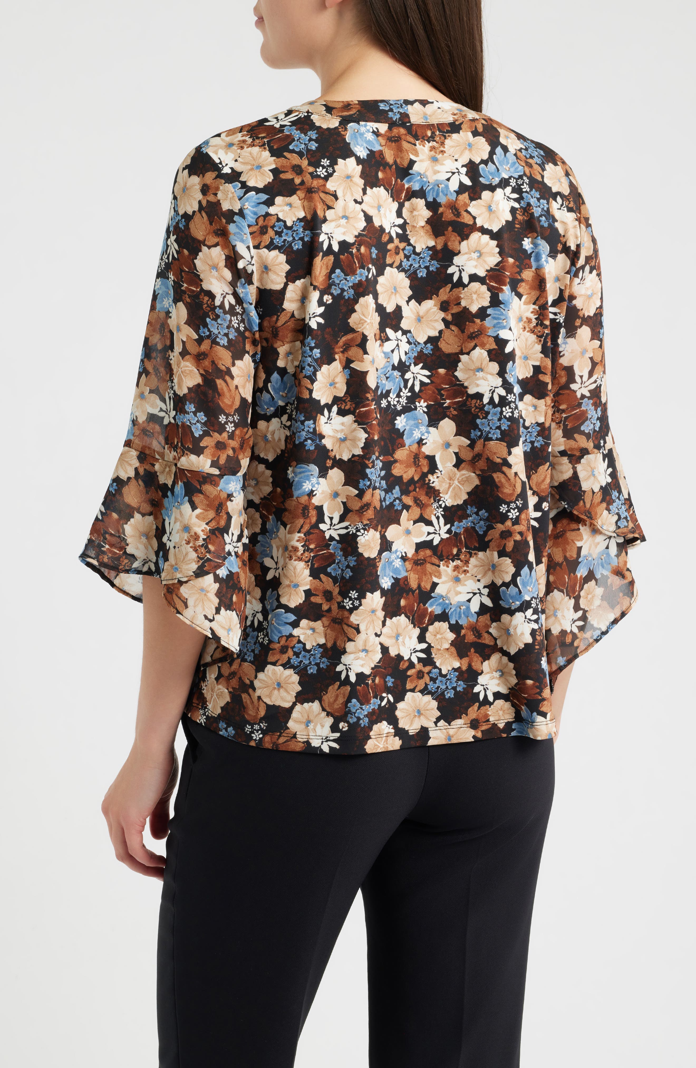 AK ANNE KLEIN Print Ruffle Sleeve Top (Women) | Nordstrom