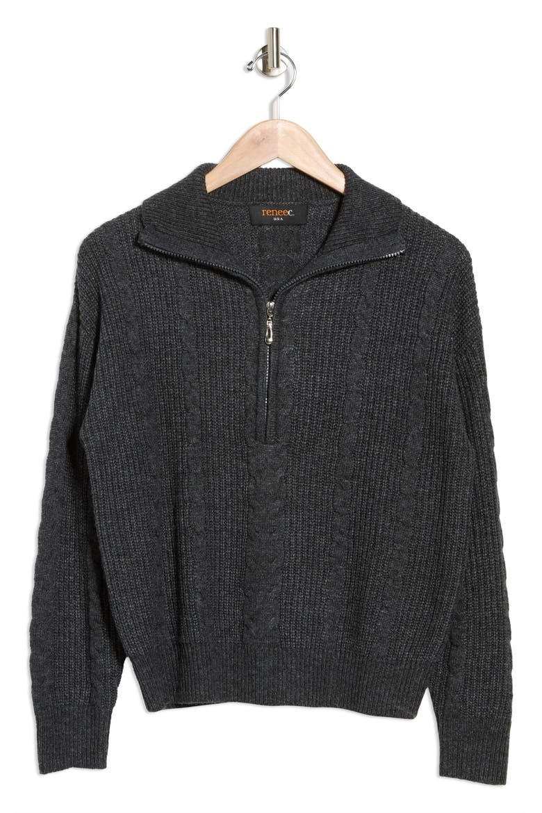 Braided Quarter Zip Sweater, Alternate, color, CHARCOAL