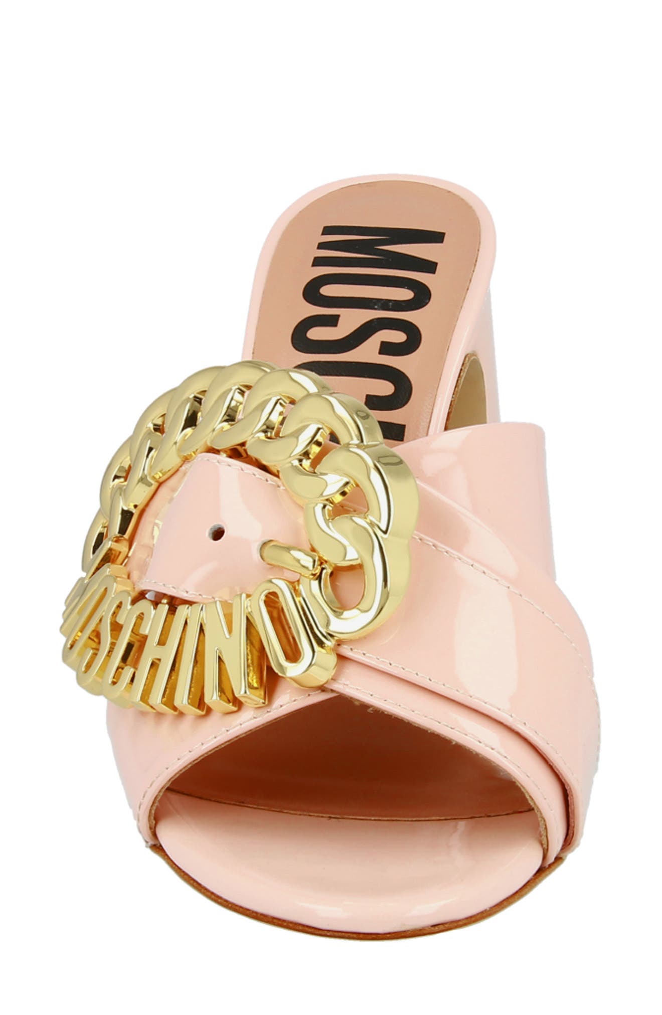 Moschino Logo Buckle Sandal, Alternate, color, 