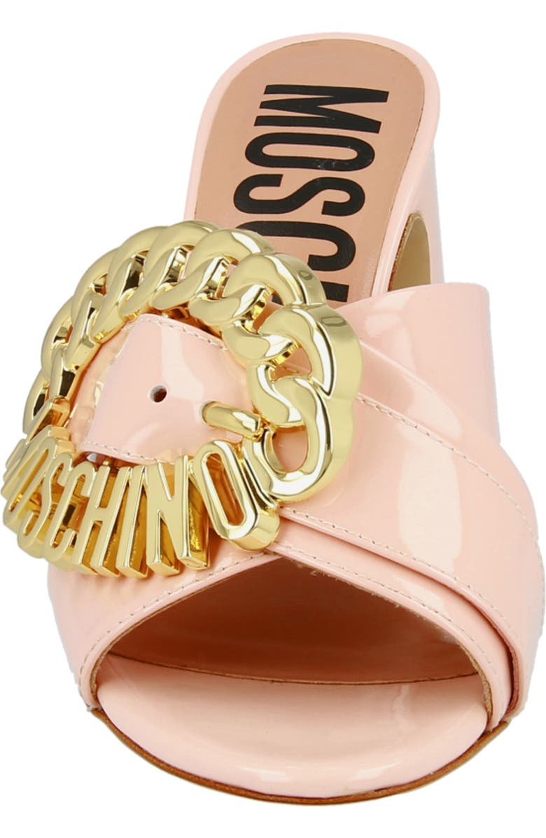 Moschino Logo Buckle Sandal, Alternate, color,