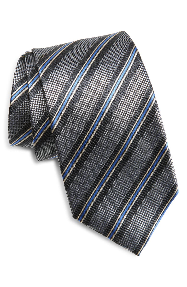 Nordstrom Stripe Silk Tie, Main, color, Silver