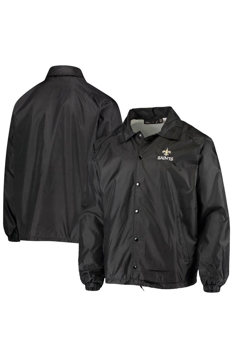 DUNBROOKE Men's Black New Orleans Saints Coaches Classic Raglan Full-Snap Windbreaker Jacket, Main, color, 