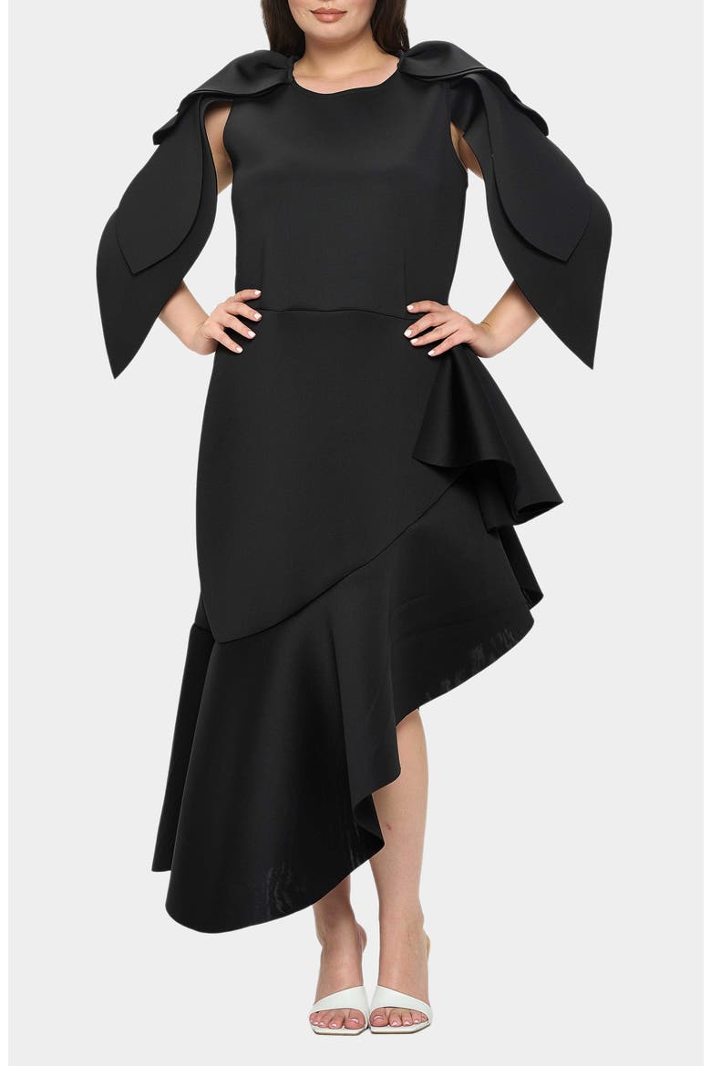 Kaskade Asymmetric Ruffle Dress, Main, color, BLACK