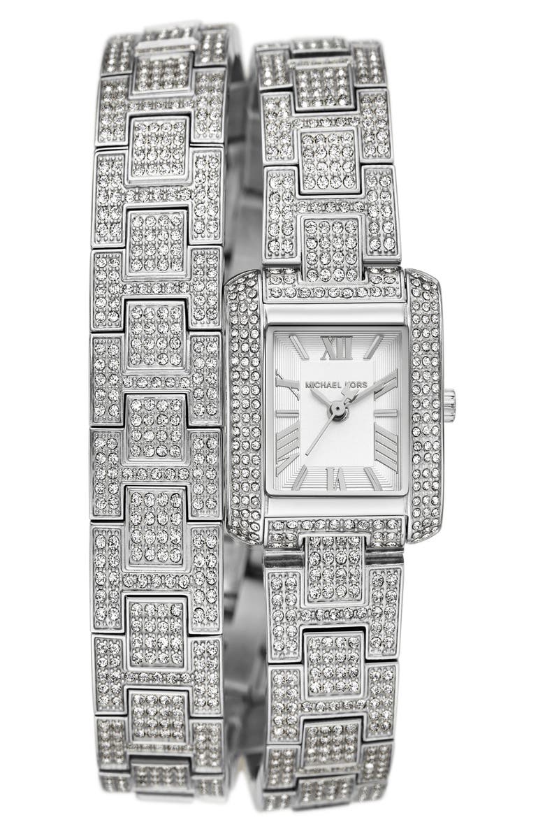 MICHAEL Michael Kors Emery Pavé Crystal Wrap Bracelet Watch, 22mm, Main, color,