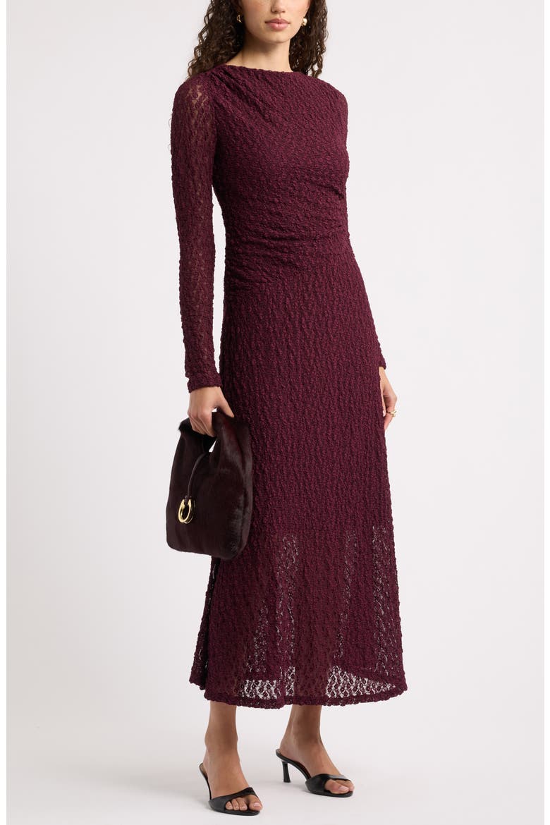 Lace Long Sleeve Midi Dress, Alternate, color, BURGUNDY FIG