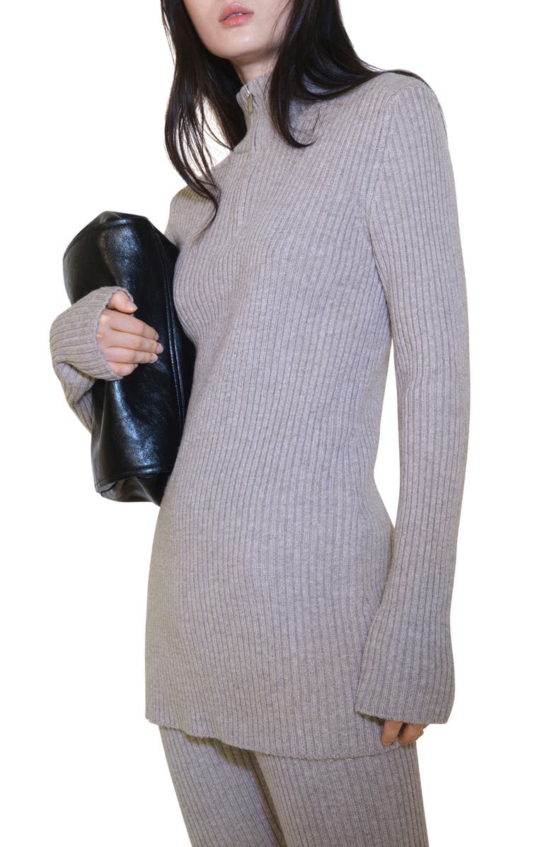 MANGO Rib Quarter Zip Sweater, Main, color, 