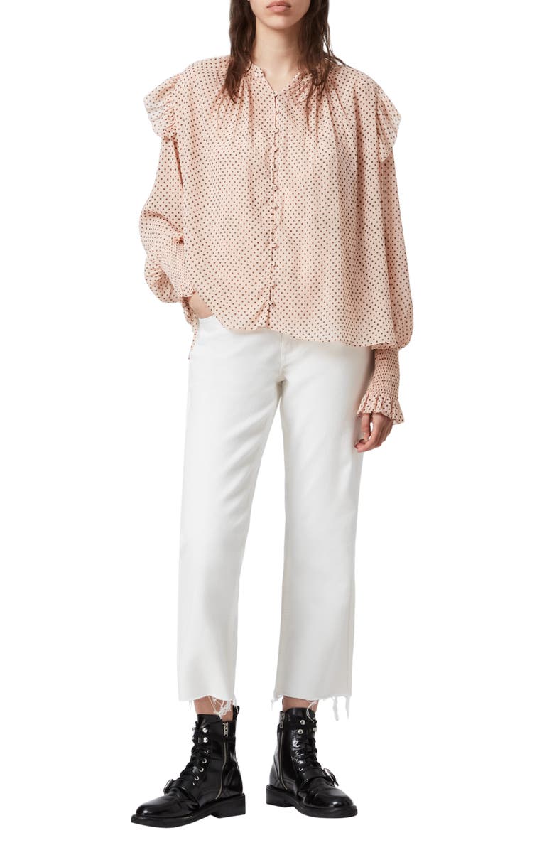 AllSaints Lara Dot Print Shirt, Main, color, 