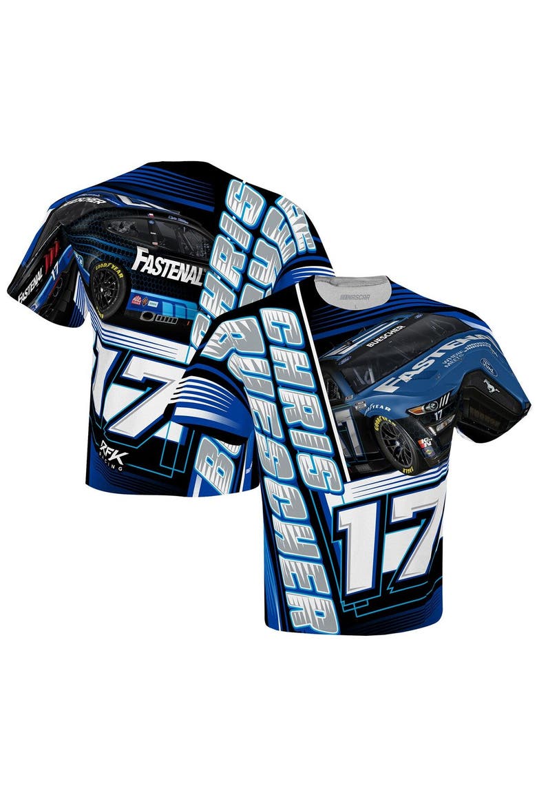 Men's Checkered Flag White Chris Buescher Fastenal Sublimated Dynamic Total Print T-Shirt, Main, color, White