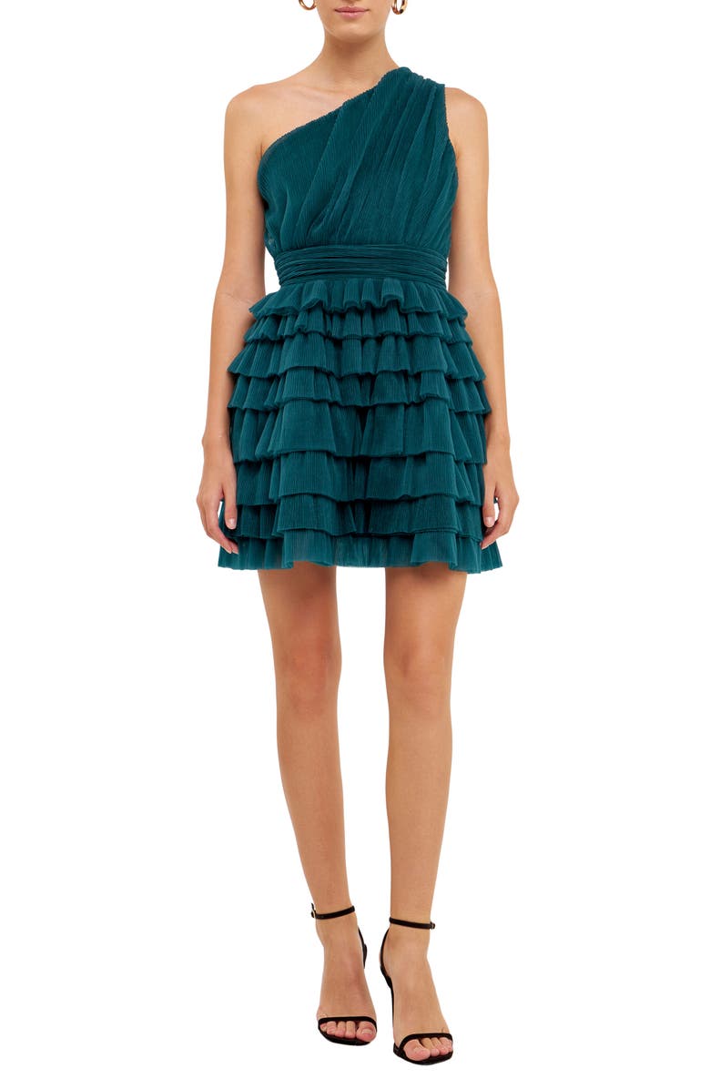 Endless Rose One-Shoulder Tiered Minidress, Main, color, Amazon