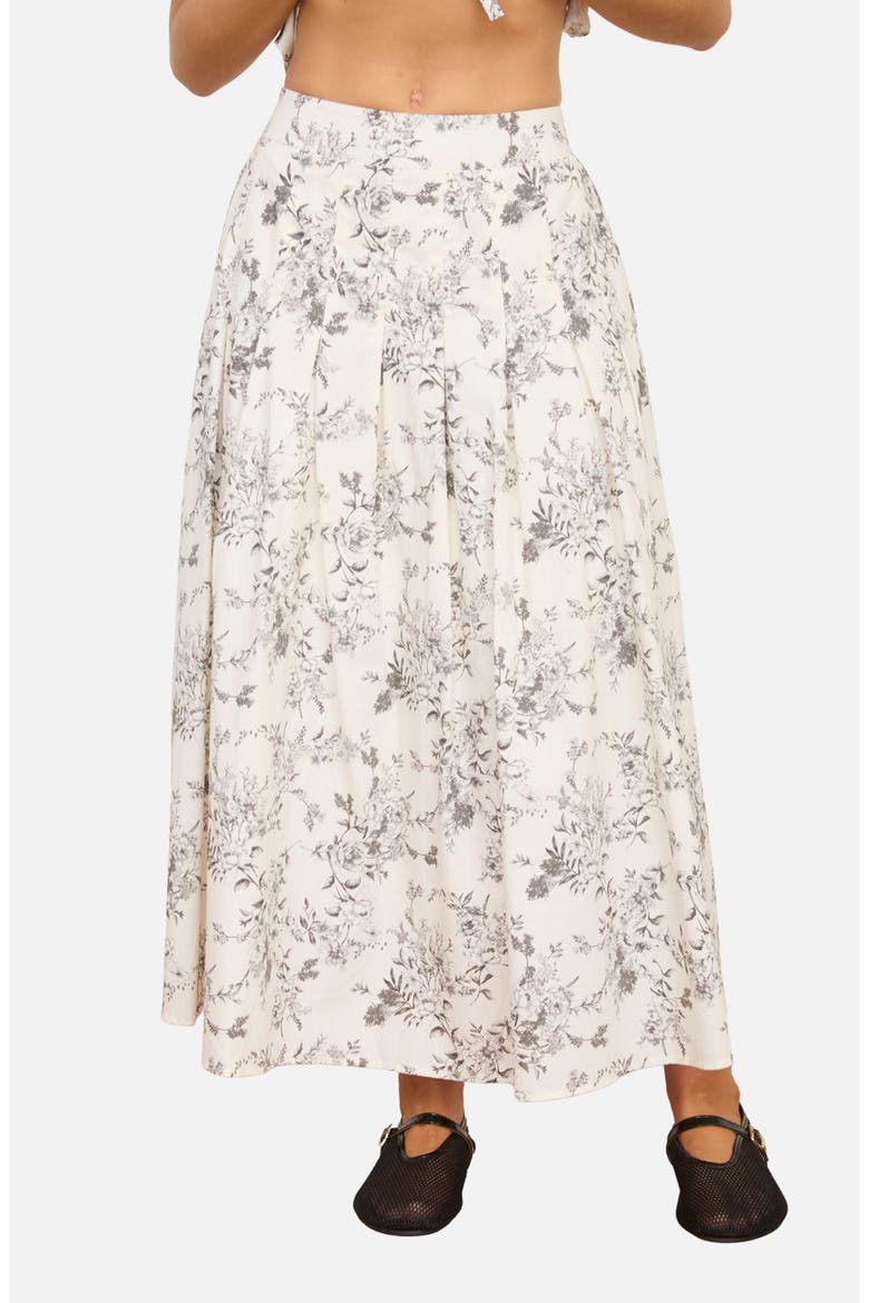 Floral Toile Pleated Midi Skirt, Main, color, BLACK MULTI
