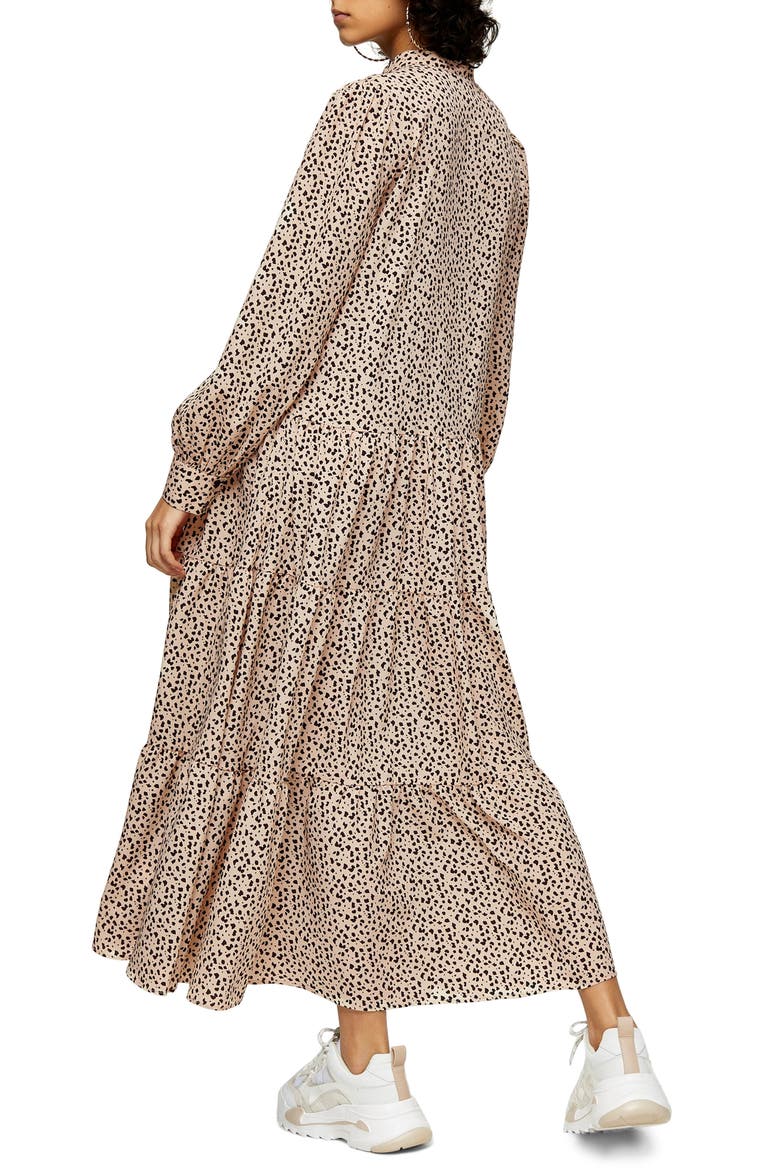 Spot Tiered Long Sleeve Maxi Shirtdress, Alternate, color, BLACK MULTI
