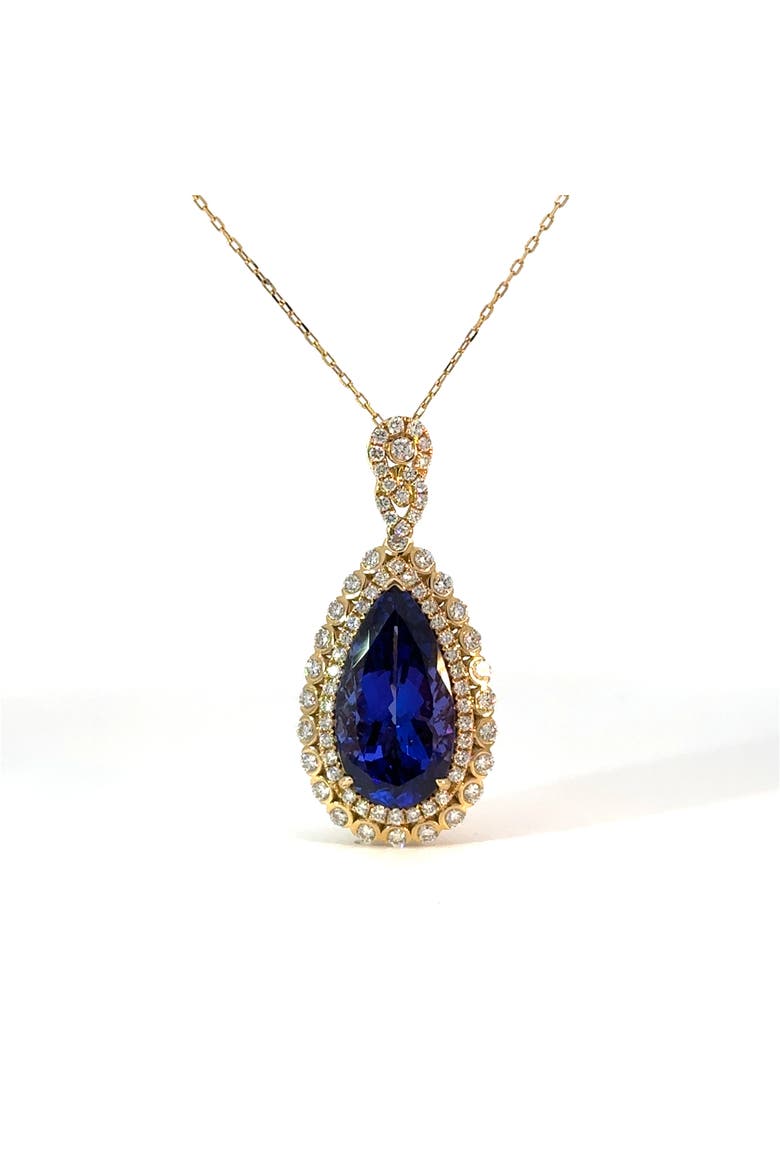 10.77ct Tanzanite Diamond Teardrop Pendant 18K Yellow Gold 18in, Alternate, color, yellow