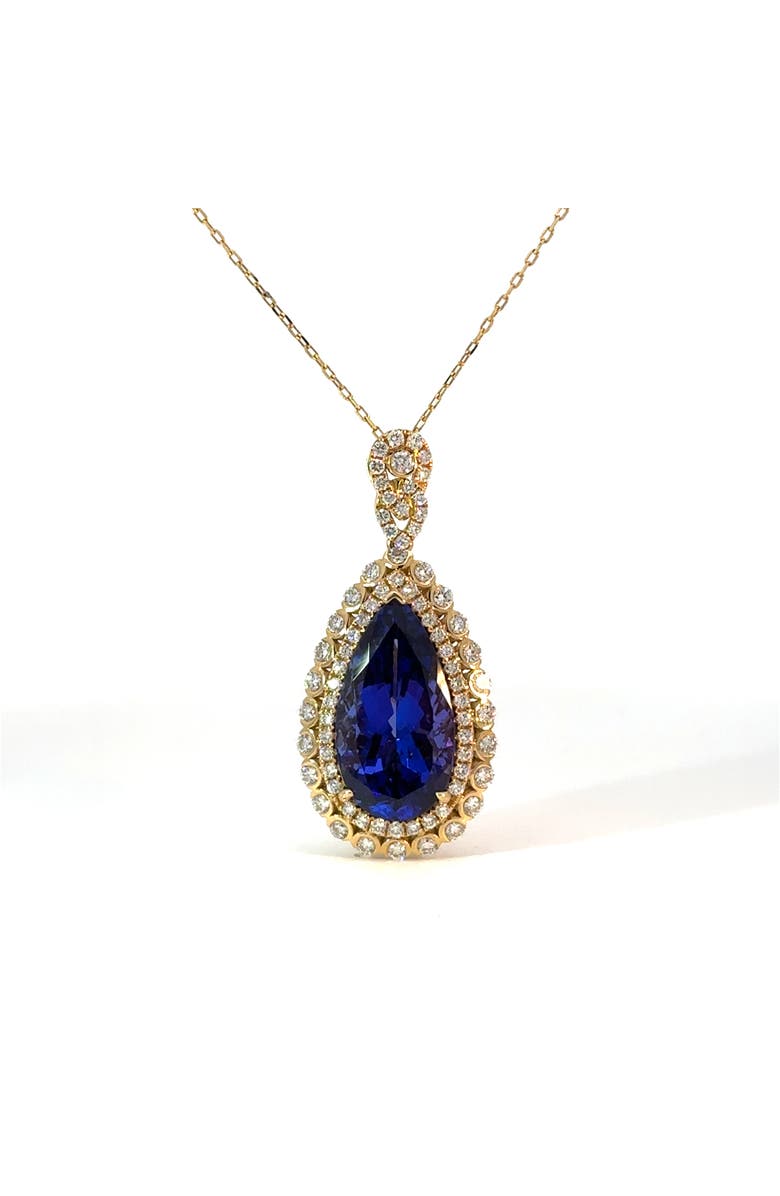 Ancona Jewelry 10.77ct Tanzanite Diamond Teardrop Pendant 18K Yellow Gold 18in, Alternate, color, Yellow